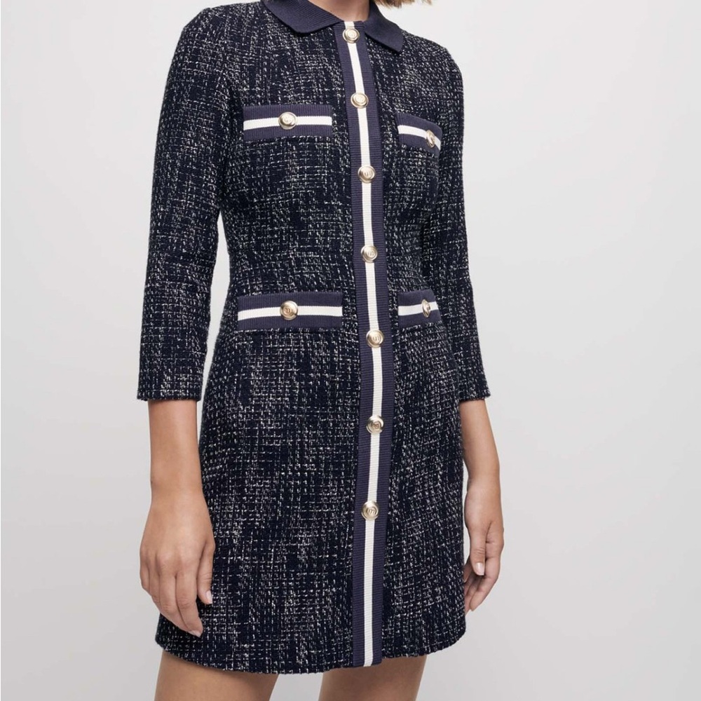 Elegant Navy Tweed Dress
